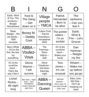 Disco Muziekbingo Card