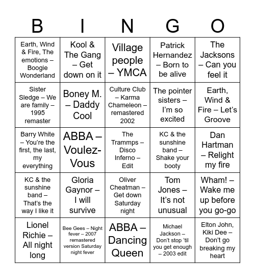 Disco Muziekbingo Card