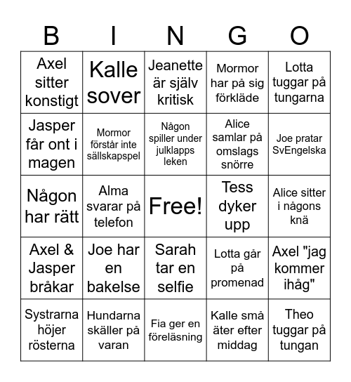 Mårtensson Jul Bingo Card