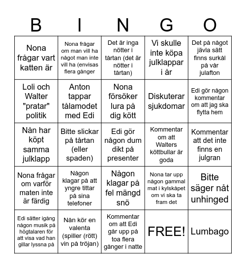 BINGO DELA VALENTA Bingo Card