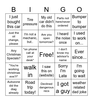 Christmas Eve Bingo! Bingo Card