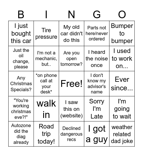 Christmas Eve Bingo! Bingo Card