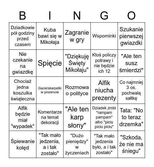 Świąteczne BINGO Card
