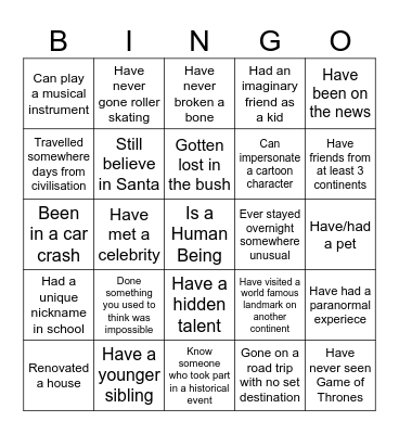 Human Bingo Card