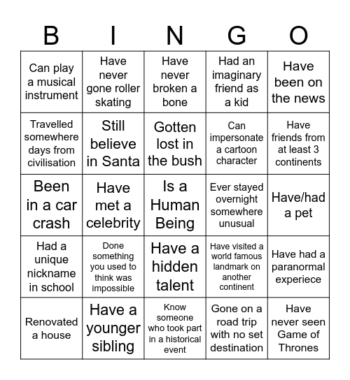Human Bingo Card