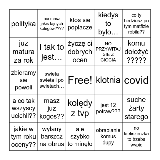 WIGILIA Bingo Card