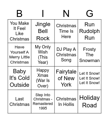 Xmas Songs Bingo Card