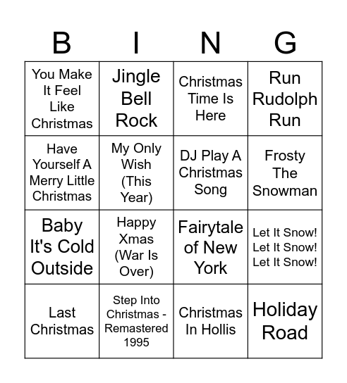 Xmas Songs Bingo Card