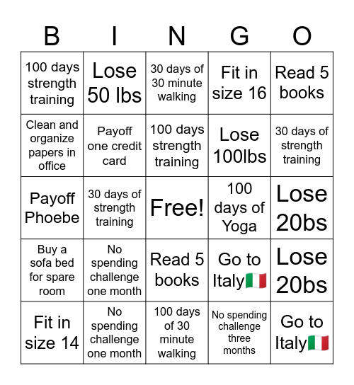 Jen’s 2025 Bingo Card