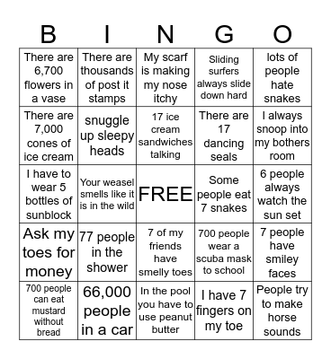 S SENTENCES Bingo Card