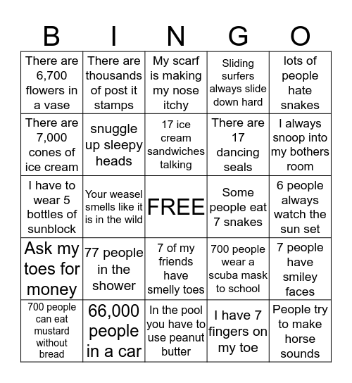 S SENTENCES Bingo Card