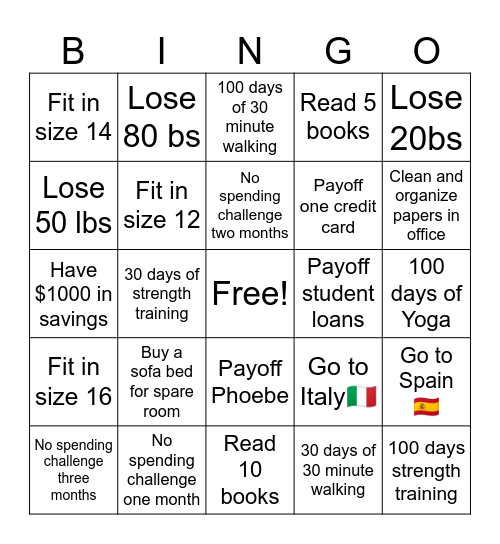 Jen’s 2025 Bingo Card