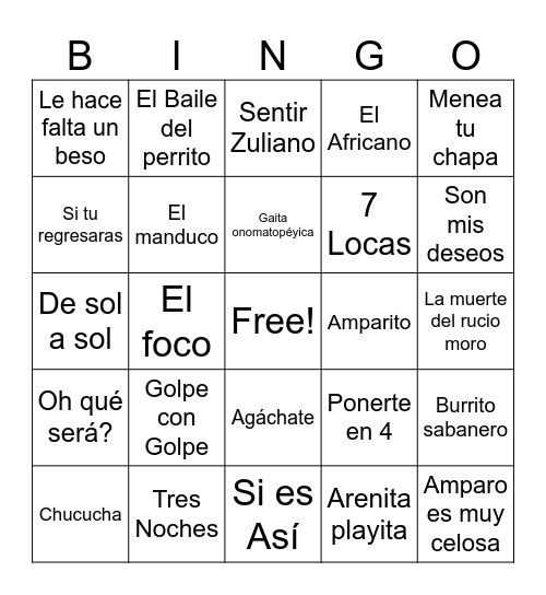 Bingo Musical Bingo Card