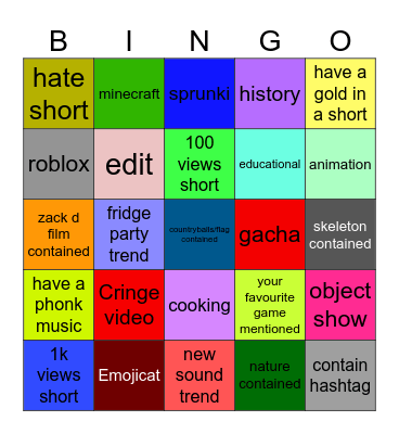 short Bingo Card