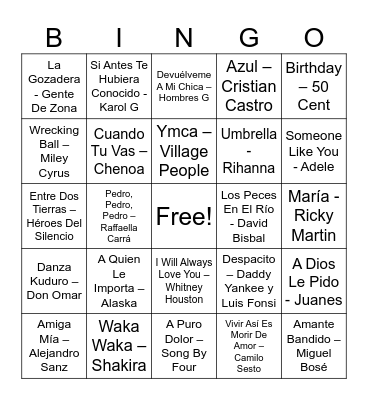 Musical Bingo Card
