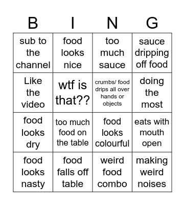 Mukbang edition Bingo Card