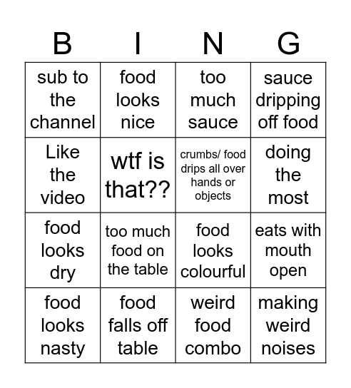 Mukbang edition Bingo Card