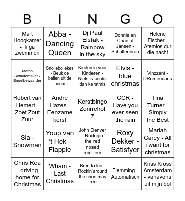 Kerstbingo Zonnehof 7 Bingo Card