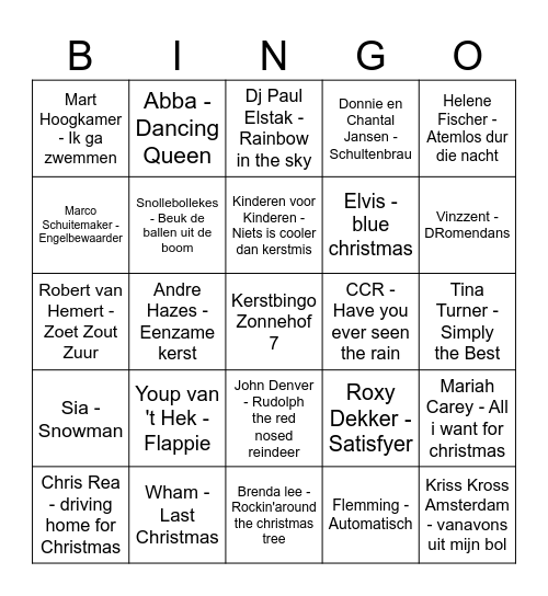 Kerstbingo Zonnehof 7 Bingo Card