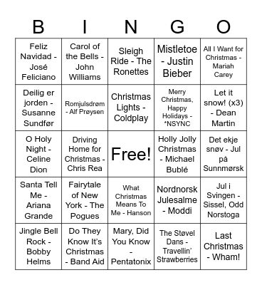Julemusikkbingorama! Bingo Card