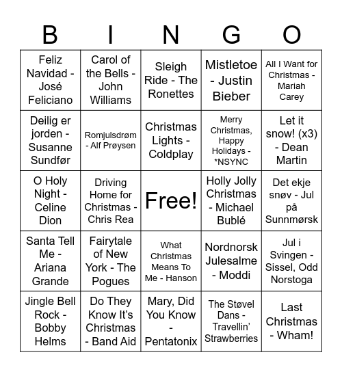 Julemusikkbingorama! Bingo Card
