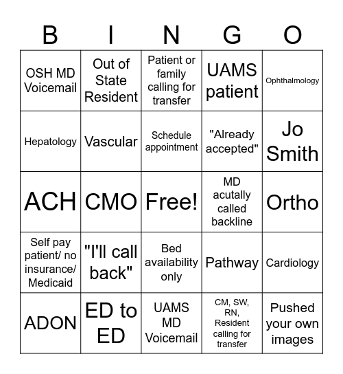 Holiday PCC Bingo Card