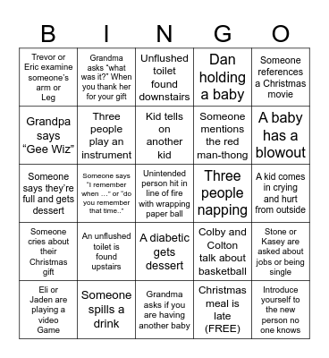 Carr Christmas Bingo Card
