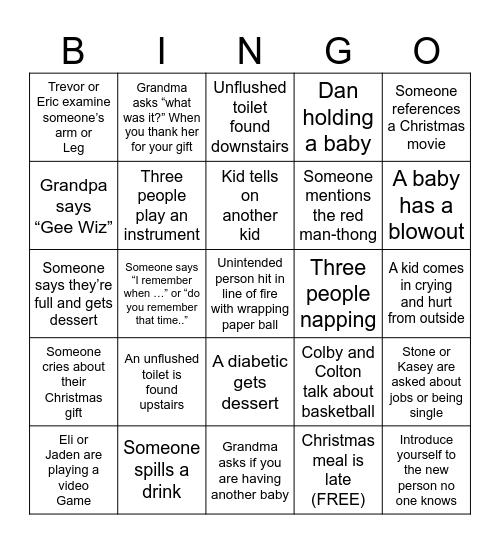 Carr Christmas Bingo Card