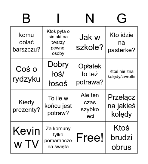 Święta Bingo Card
