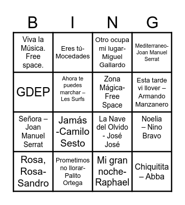 Bingo Musical Bingo Card