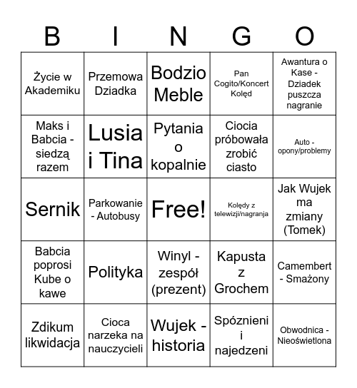Wigilia Bingo Card
