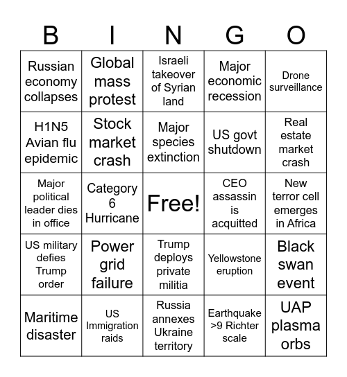 MH 2025 Predictions Bingo Card