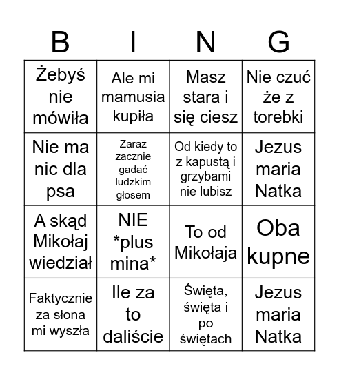 Rodzice texsty generator Bingo Card