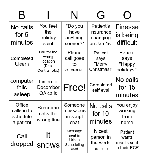 Call center bingo Card