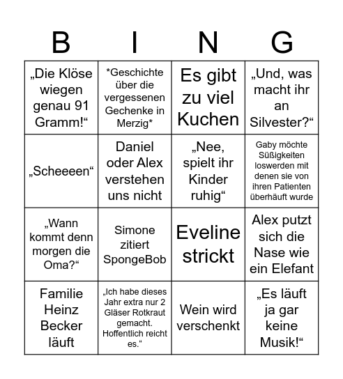 Weihnachts Bingo Card