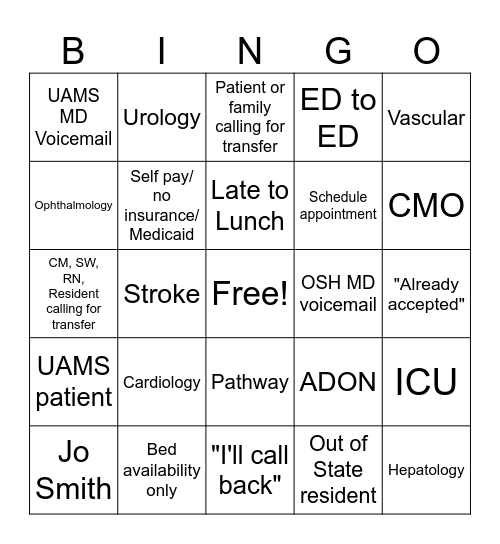 Holiday PCC Bingo Card