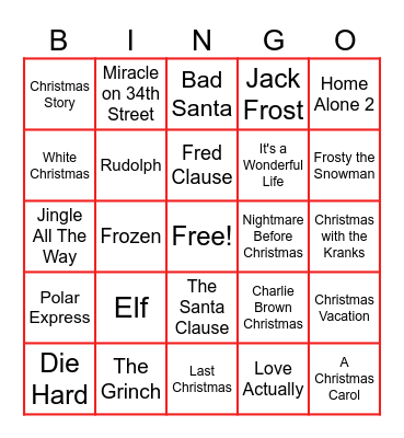 Christmas Movie Bingo Card