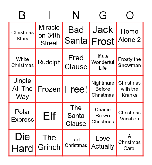 Christmas Movie Bingo Card