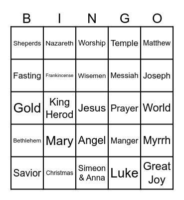 2024 Christmas Eve Bingo Card