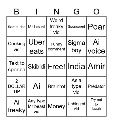 Youtube Bingo Card