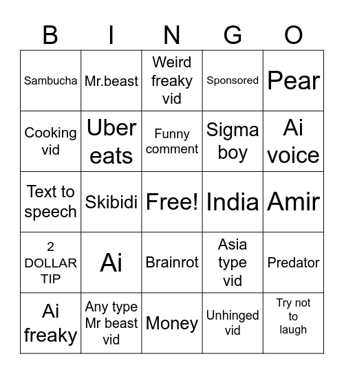 Youtube Bingo Card