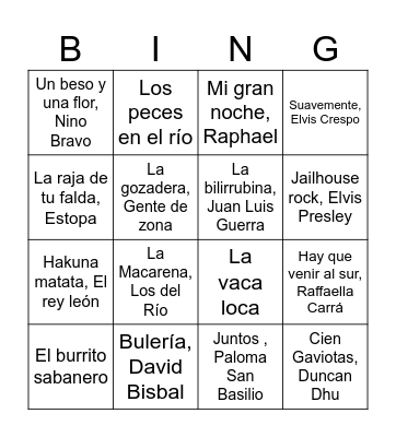 Bingo musical Nochevieja Bingo Card