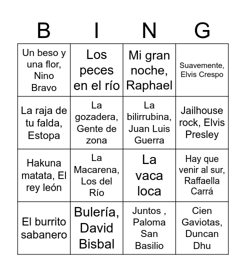 Bingo musical Nochevieja Bingo Card