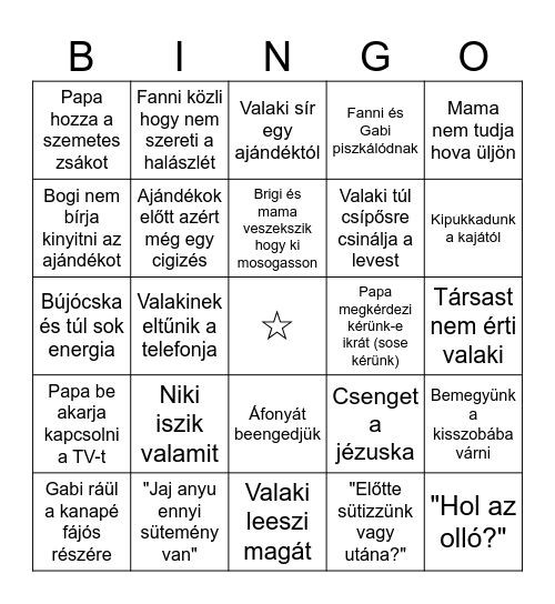 Karácsonyi Bingo Card