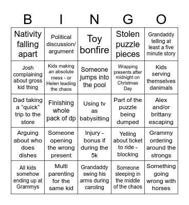 Colby Christmas Bingo Card