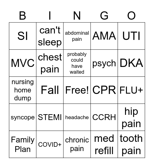 ER Christmas Bingo Card