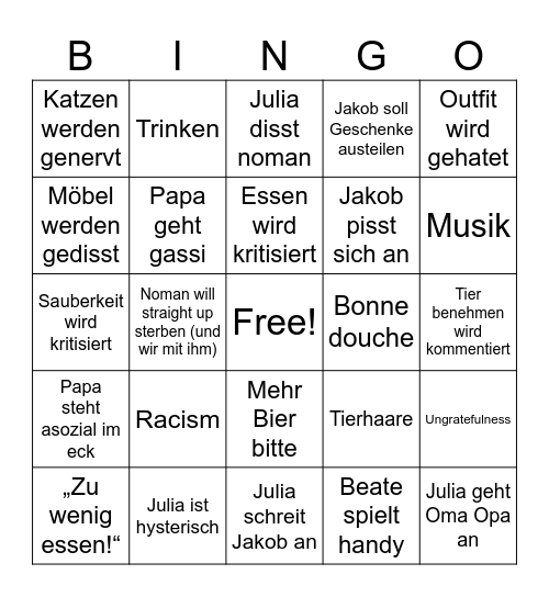 Weihnachten Bingo Card