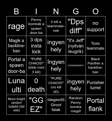 Marvel Rivals Bingo Card