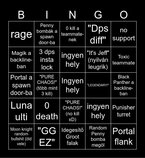 Marvel Rivals Bingo Card