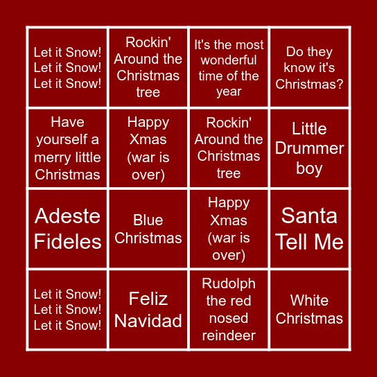Kerstliedjes Bingo Card